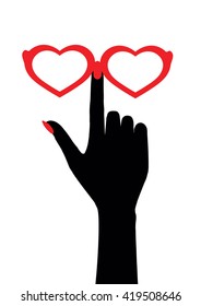 Vector glasses Icon. Glasses with red rims heart