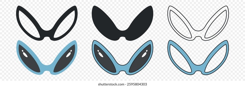 Vector Glasses Icon Set. Cutout Silhouette, Outline Icon, Flat Color Design, Frames, Black Glass Styles. Eyeglasses, Sunglasses, Modern Glasses Frames. Design Template for Optics, Fashion Branding