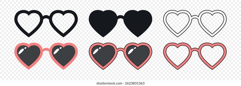 Conjunto de ícones de óculos vetoriais. Silhueta de recorte, Ícone de contorno, Design de cor plana, Quadros, Estilos de vidro preto. Óculos, Óculos De Sol, Quadros De Óculos Modernos. Modelo de Design para Ótica, Moda Branding