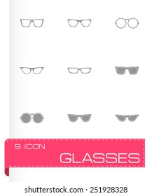 Vector glasses icon set on grey background