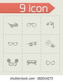 Vector Glasses icon set on grey background