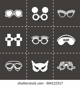 Vector Glasses icon set on black background