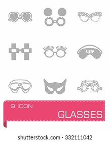 Vector Glasses icon set on grey background