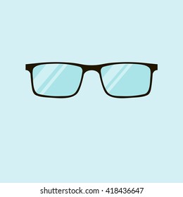 Vector glasses icon. Unisex spectacles with black rims on a blue background