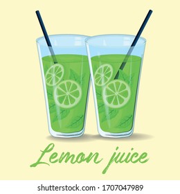 Vector glasses of lemonade isolated illustration on yellow background