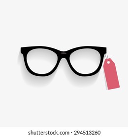 Vector Glasses with long shadow and price tag.