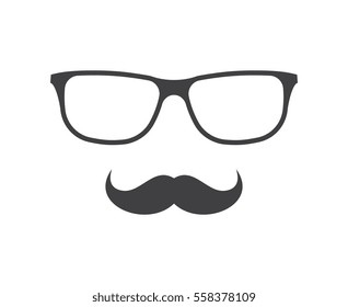Vector glasses and mustache icon in black over white. Hipster elements illustration.