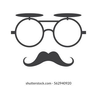 Vector glasses and mustache icon in black over white. Element hipster illustration