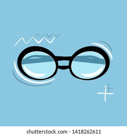 Vector glasses on blue background. Black sunglasses.