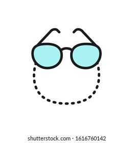 Vector glasses on a chain flat color line icon.