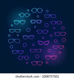 Vector glasses round colored concept illustration or symbol in thin line style on dark background