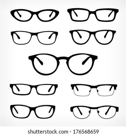 Vector glasses set background. Hipster glasses. Silhouette glasses vector.