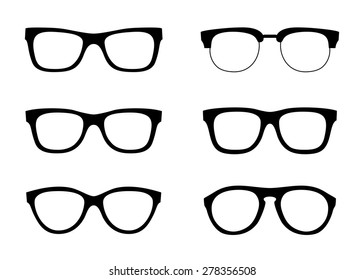 Vector glasses shapes set, black series, illustration 