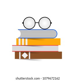 Vector glasses and stack of books. Happy teacher's day