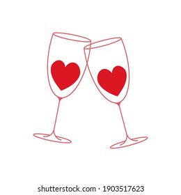 Vector glasses of wine with hearts