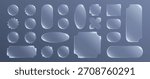 A vector glassmorphism set with transparent UI frames, shapes, and backgrounds with soft glow effects, designs for interfaces and modern designs.