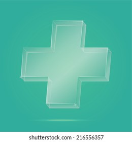 Vector : Glassy first aid sign on red background,Medical Heath care,Transparency sign