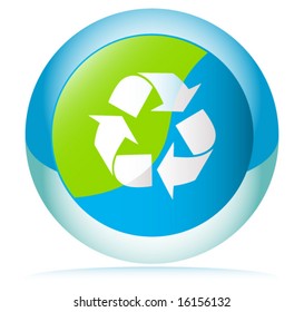 Vector Glassy Framed Button with Recycle Symbol