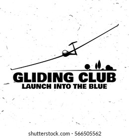 Vector Gliding club retro badge. Concept for shirt, print, seal, overlay or stamp. Typography design- stock vector. Soaring club design with glider plane silhouette.