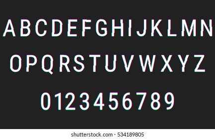 Vector glitch alphabet. Distortion Font. Glitch typeface