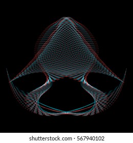 vector glitch anaglif warped parametric shape surface waves black background decoration

