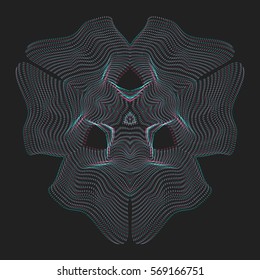 vector glitch anaglif warped parametric shape abstract shape waves black background decoration