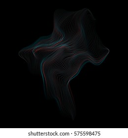 vector glitch anaglif warped parametric lines shape abstract waves black background decoration