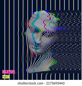 Arte de brillo vectorial en la línea osciladora de color RGB compensado medio tono ilustración de la representación 3D de la escultura de cabeza clásica femenina sobre fondo negro.