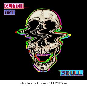 Vector GLITCH ART schreit Schädel Illustration im Stil von alten TV und VHS und RGB Modus beschädigte Grafik-Signal.