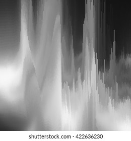 Vector glitch background. Digital image data distortion. Corrupted image vector file. Monochrome abstract background for your designs. Chaos aesthetics of signal error. Digital decay.