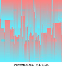 Vector glitch background. Futuristic city, abstract skyscrapers. Digital image data distortion. Chaos aesthetics of signal error. Digital decay. Colorful abstract background for your designs. 