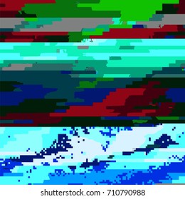 Vector Glitch Colored Background. Data decay. Digital Pixel Noise Texture. Television Signal Fail. Computer Screen Error. Abstract Grunge Wallpaper.