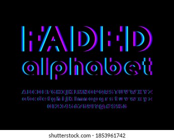 Vector glitch display font design with uppercase, lowercase, numbers and symbol