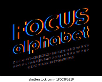 Vector glitch display font design with uppercase, lowercase, numbers and symbol