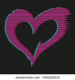 Vector glitch effect, heart  pink on a black background, stylization, сreative graphic design for poster, brochure, flyer, postcard, textile, modern valentines day