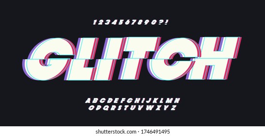 Vector glitch font bold style. Alphabet modern typography colorful style for party poster, printing on fabric, t shirt, promotion, decoration, stamp, label, special offer. 10 eps