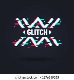 Vector Glitch Logo. Frame In Distorted Glitch Style. Modern Trendy Element For Design Logo, Sign, Label, Emblem.