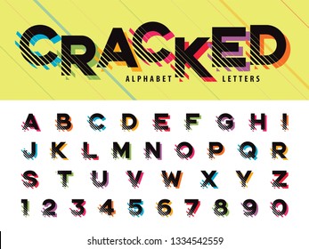 Vector of Glitch Modern Alphabet Letters and numbers, Grunge linear stylized rounded fonts, Minimal Letters set for Futuristic, universal, Branding & Identity