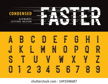 Vector of Glitch Modern Alphabet Letters and numbers, Grunge linear stylized fonts, Speed effect faster motion, Minimal Letter set for Futuristic, universal, Digital, Technology, Future, Branding