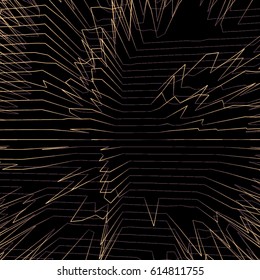 vector glitch parametric landscape design. surface gold yellow stripes black background decoration backdrop

