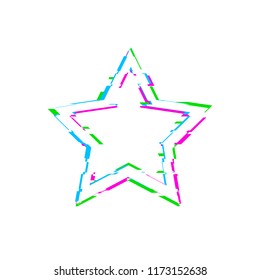 Vector Glitch White Star Isolated on White Background, Blue, Pink and Green Glitches, Design Element Template.
