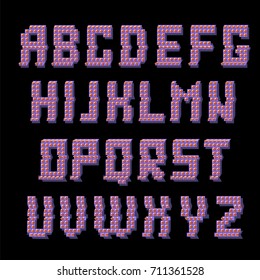 Vector Glitched Colored Alphabet Isolated on Black Background. Trendy Style Distorted Lettering Typeface. Grunge Design of Font