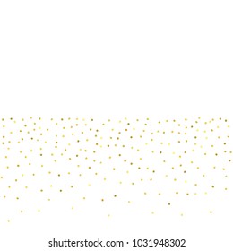 Vector glitter background. Cute small falling golden dots. Sparkle background. Glitter sparkle confetti texture. New year celebration invitation card template with luxury stardust. Gold chridtmas card