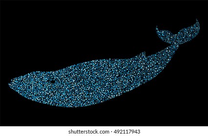Vector glitter blue whale silhouette
