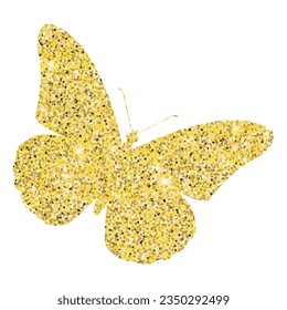 Mariposa con brillo vectorial sobre fondo blanco. Mariposa brillante de oro.