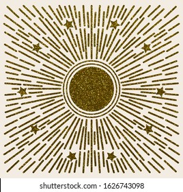 vector, glitter, golden sun with rays