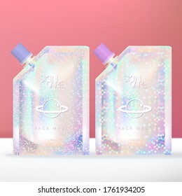 Vector Glitter Holographic  Pouch or Packet with Screw Cap