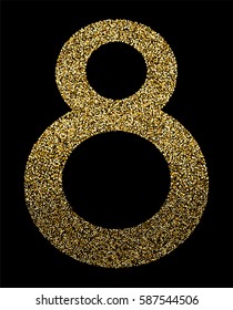 Vector glitter number eight 8 march greeting card