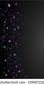 Vector glitter particles background effect for luxury greeting rich card. Sparkling texture. Star dust sparks in explosion on transparent background.