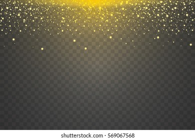 Vector glitter particles background effect for luxury greeting rich card. Sparkling texture. Star dust sparks in explosion on transparent background.